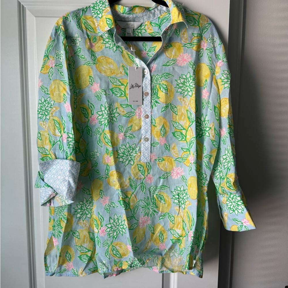 Lilly Pulitzer Citrus and Floral Linen Shirt